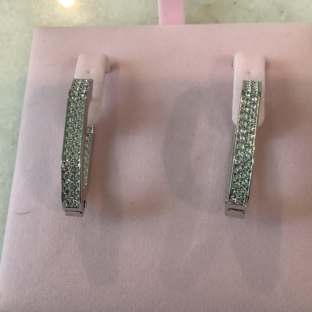 Swarovski Dextera Octagon Hoop Earrings with Pavé Crystals, Brand New
